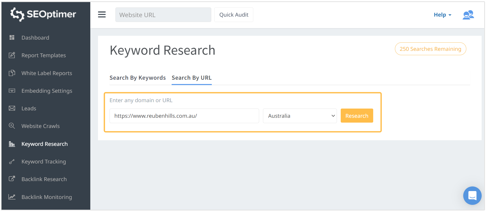 Find keywords by URL